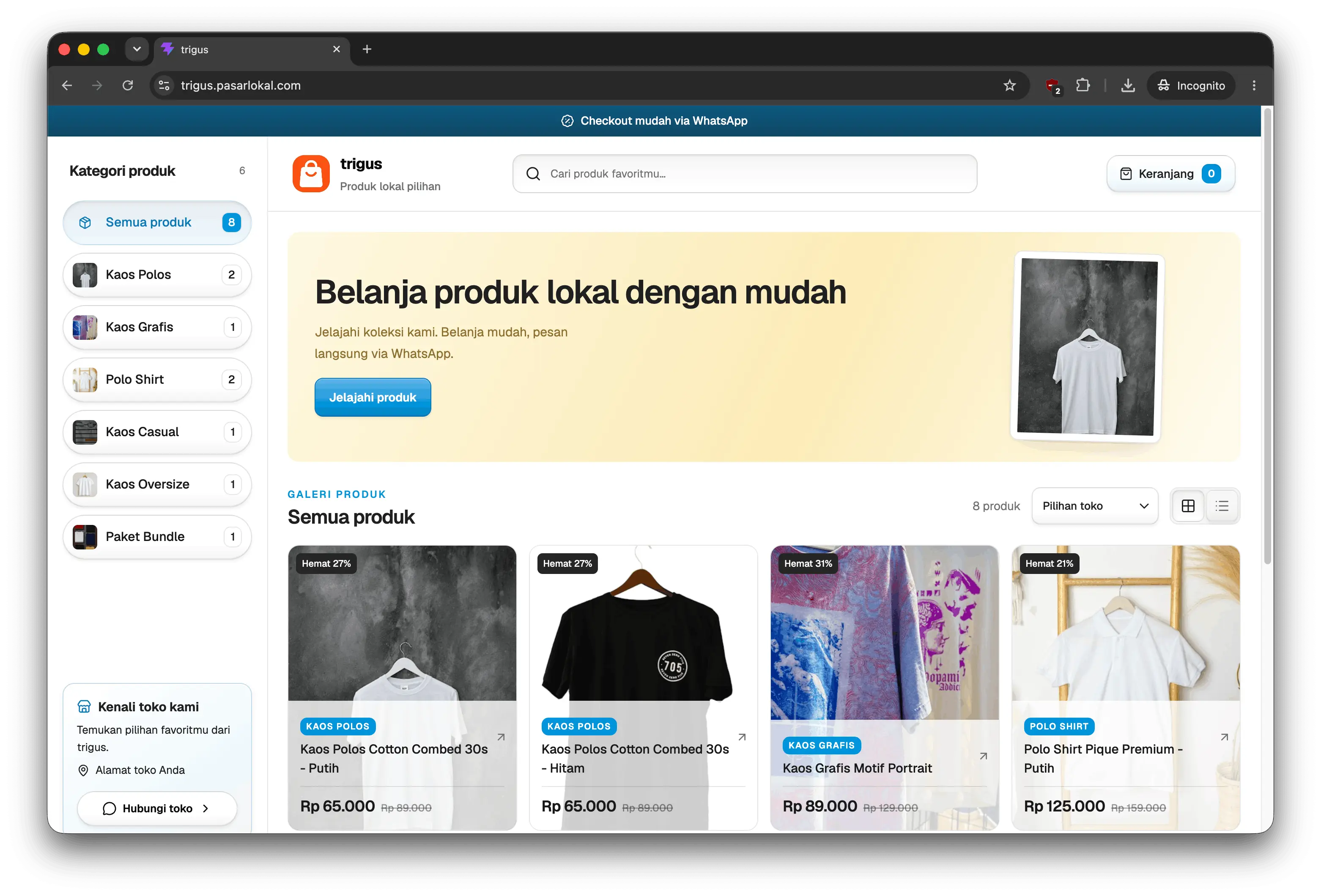 Pratinjau toko Tubagus di Pasar Lokal